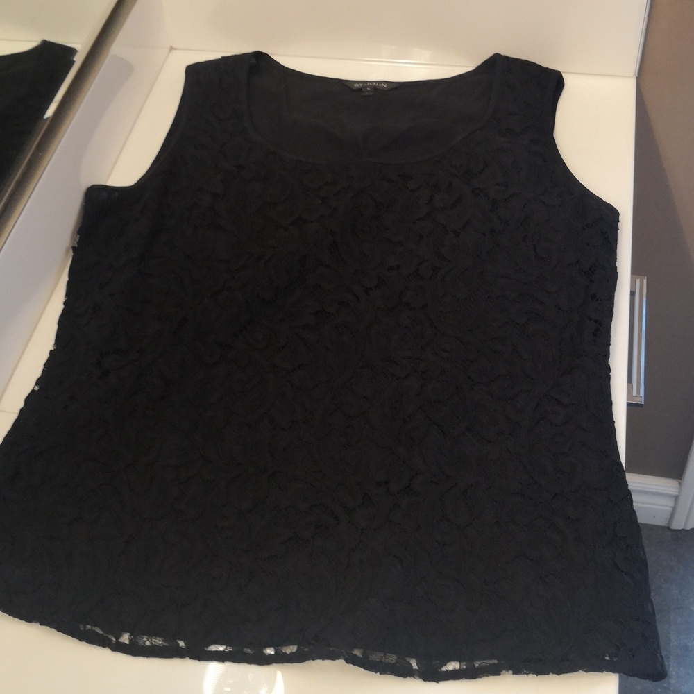 St John Black Lace Top, medium